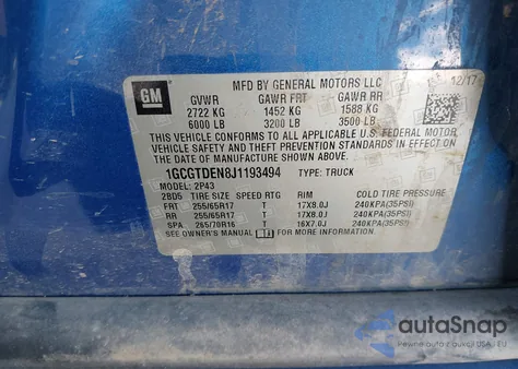 2018 Chevrolet Colorado Z71 z USA, uszkodzony, nr VIN 1GCGTDEN8J1193494